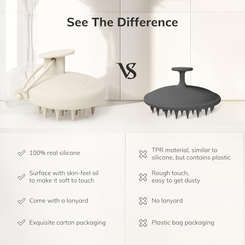 Sndyi Silicone Scalp Massager Shampoo Brush, Hair Scrubber with Soft Silicone Bristles, Scalp Scrubber/Exfoliator for Dandruff Removal, Wet Dry Scalp Brush for Hair Growth & Scalp Care, Oatmeal - Image 3