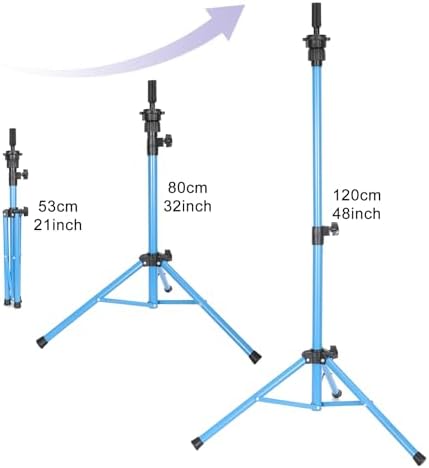 Mannequin Head Stand, Adjustable Wig Head Stand, Reinforced Metal Mannequin Head Stand Wig Stand Tripod for Cosmetology Hairdressing Training (blue, 48inch) - Image 2