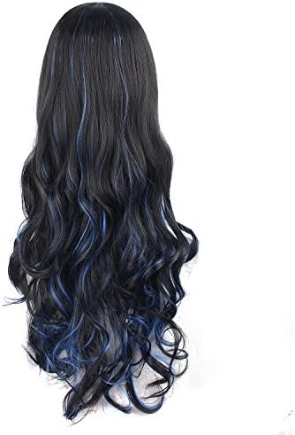 MapofBeauty Lolita Long Curly Clip on Ponytails Cosplay Wig, Black/Blue - Image 7