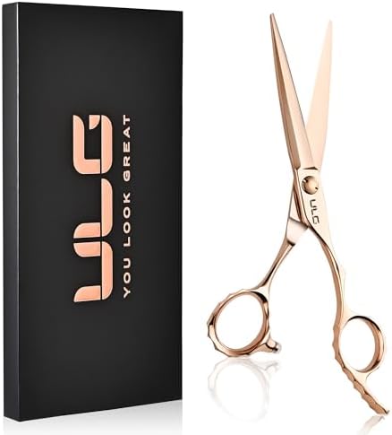 ULG Professional Hair Cutting Scissors with Luxury 18K Rose Gold Finish 6.5" Barber Scissors 440C Japanese Stainless Steel Hand-Honed Razor Sharp Blades Offset Handles Tension Adjustable, Right-Handed by ULG