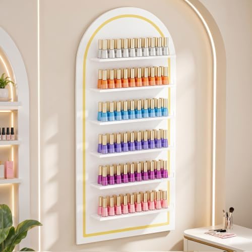 OmySalon 6-Tier Nail Polish Display, Arched Wall Rack,White Shelf Organizer - Image 2