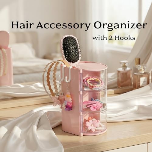 Hair Accessories Organizer with 2 Hooks For Girls,Hair Brush Holder - Image 3