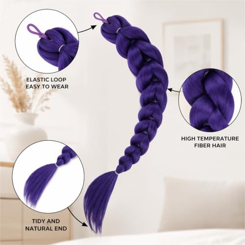 Purple Ponytail Extension Set, 34-Inch Hairpiece with Clips and Storage Bag - Image 3