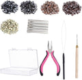 Hair Extension Tools Kit with Storage Case 500 Silicone Lined Ring Beads,1 Plier, 1 Threader,1 Crochet Hook,10 Curved Hair Needle,5 Hair Clips,5 Rolls Sewing Threads,100 Rubber Bands (Style2) by Ysdqs+Hair