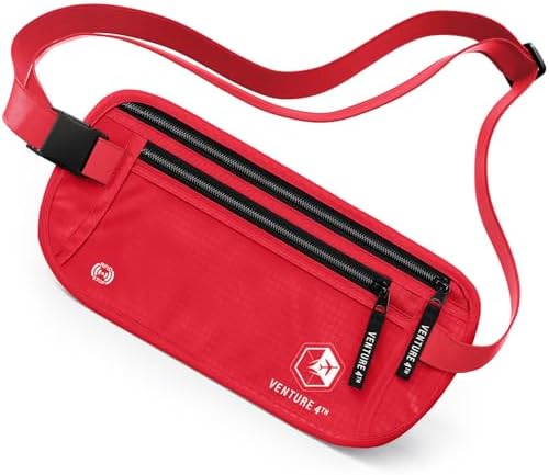 VENTURE 4TH Travel Money Belt, RFID Blocking Passport Holder - Red by VENTURE4TH