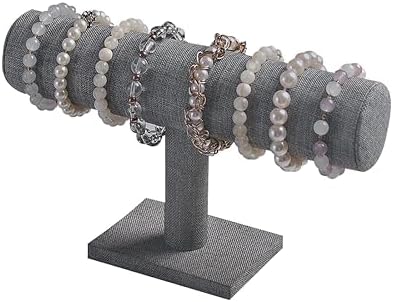 T-Bar Bracelet Holder, Bracelet Display Stand For Selling, Hair Tied Jewelry Organizer Watch Rack For Home Show (Gray Linen) by FocusOnJewelryDisplay