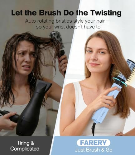 Farery Rotating Hot Air Brush Set 1000W — 4 in 1 Volumizer & Styling Finisher, Blow Dryer Brush with Diffuser, Hold-to-Rotate Round Brush for Volume, Smooth & Curl, Best for Fine to Medium-Thick Hair - Image 4