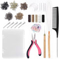 Hair Extension Tools Kit, 500 Silicone Beads, 1 Crochet Hook, 1 Comb, 1 3-Hole Pliers, 1 Threader, 5 Threads, 5 Clips, 8 C/J/I Needles, 100 Bands, 1 Storage Box by Sala