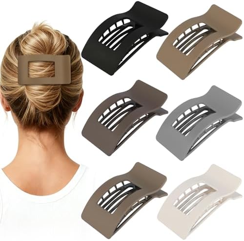 French Flat Hair Clips for Women 6pcs Hair Claw Clips for Thick or Thin Hair Matte Claw Clips for Girls Barrettes Non-Slip Strong Hold Hair Accessories for Women (Brown Grey) by Artchita