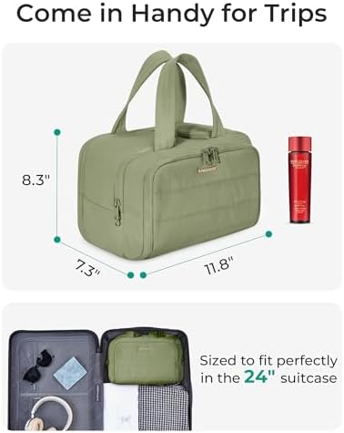 BAGSMART Travel Toiletry Bag, Lightweight Large Wide-open Travel Bag for Women, Puffy Cosmetic Makeup Bag Organizer with Handle for Accessories,Essentials, Toiletries, Green - Image 6