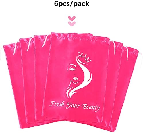 Satin Pouches with Drawstring - Soft Silk Satin Storage and Travel Bags for Bundles, Wigs, Hair Extensions, Tools, Business Gifts (6 PCS Pink) - Image 2