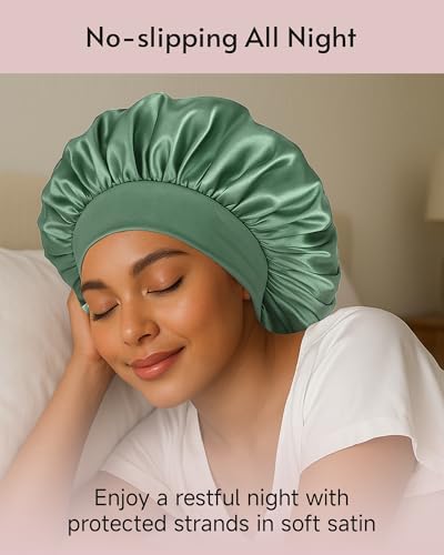 Yanideer 3 Pcs Satin Bonnet for Sleeping Double Layer Hair Bonnets for Women with Elastic Band - Image 6
