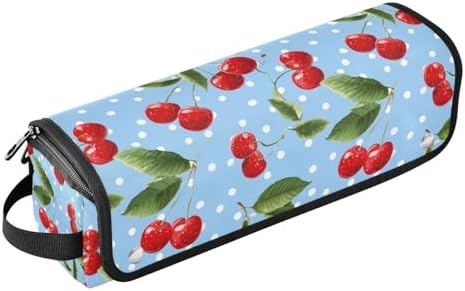 Hair Tools Travel Bag with Heat Resistant Mat 2-in-1 Hot Tools Travel Bag Organizer Flat Curling Iron Travel Case for Straightener Light Blue Dots Red Cherry by WelcometoElliTarr