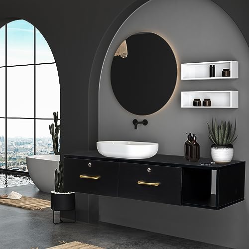 Wall Mount Styling Station,Locking 2 Drawers Storage Beauty Salon Equipment,Styling Barber Station for Hair Stylist,3 Hair Dryer Holes Locking Salon Cabinet for Salon,Home & Bathroom (Black) - Image 5