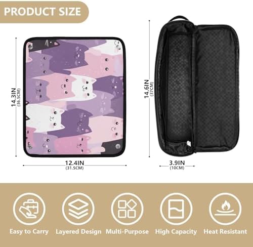 Hair Tools Travel Bag with Heat Resistant Mat Detachable 2-in-1 Curling Iron Travel Case Hot Tools Organizer for Straightener Flat Iron Pink and Purple Cats - Image 4