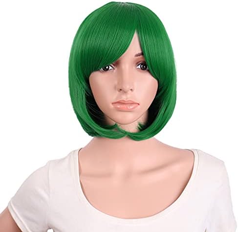 MapofBeauty 12 Inch Women Short Straight Cosplay Party BOB Wig, Grass Green - Image 2