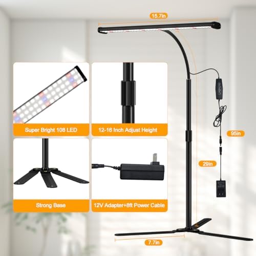 Super-Bright Grow Light for Indoor Plants,6000K 108LEDs Full Spectrum Plant Lamp with Timer 4/8/12Hrs&Height Extendable for Home Office Desktop Plants - Image 7