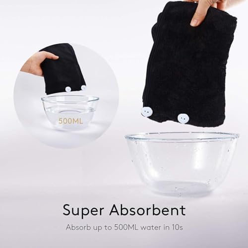 Microfiber Hair Towel Wrap for Women, 2 Pack Super Absorbent Quick Dry Hair Towels with Button, Soft Hair Turban Towel for Curly & Long Hair (Black and White) - Image 3