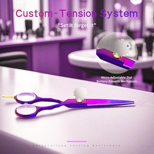 Purple Dragon 5.5 inch Hair Cutting Scissors Set with Razor - Purple - Image 5