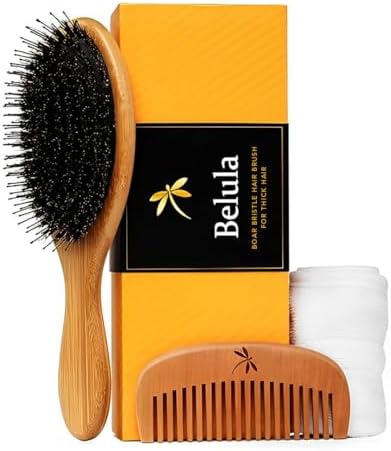 Belula Boar Bristle Hair Brush Set for Thick, Long and Curly Hair, Large by Belula