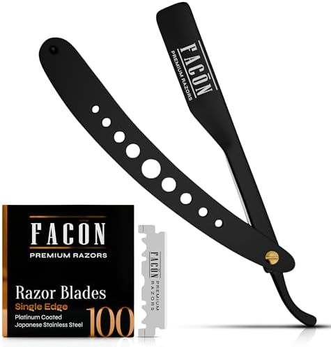 Facón Straight Razors for Men - Professional Barber Straight Edge Razor Kit with 100 Blades, Classic Stainless Steel Barbero Shaver for a Smooth & Precise Shave, Premium Barber Razor for Men's Shaving by Fac%C3%B3n