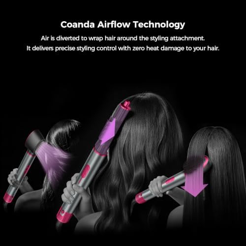 7-in-1 Negative Ion Hair Dryer Brush Set,Cweixi Hot Air Styler with Coanda Auto Curling, Straightening Smoothing Brush, High-Speed Blow Dryer No Heat Damage,Comes with Leather Storage Box (Magenta) - Image 6