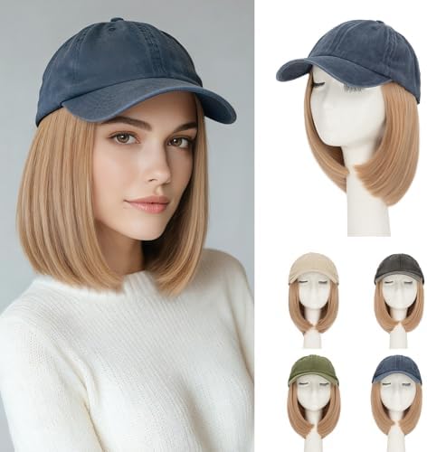Rich Choices Hat Wigs for Women,Denim Blue Baseball Cap with Hair Extensions for Women,Short Bob Hairstyle Caps with Synthetic Hair Attached Adjustable Baseball Cap Wig 6 Inch Light Blonde Hair by RichChoices
