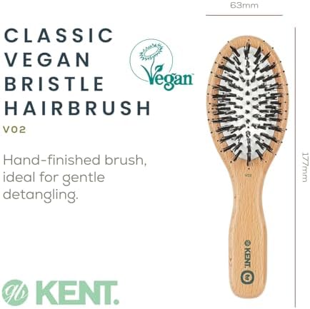 Kent V02 Vegan Boar Bristle Hair Brush with Nylon Pins, Organic Hair Brush for Styling and Detangling, Paddle Brush Ideal for All Hair Types (Small) - Image 2