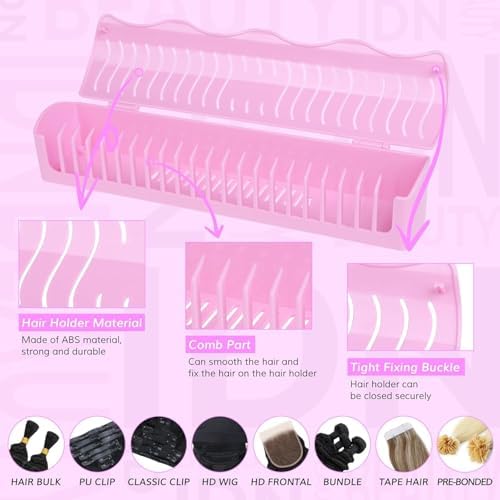 IDN BEAUTY Hair Extension Holder Stand for Styling, 4 Installation Modes With Tool, Hair Extension Holder Designed to Securely Hold Your Extensions for Washing, Styling, Packing and Storing (rose) - Image 3