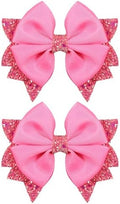 3.5 in Glittery Hot Pink Hair Bows Barrettes, Boutique Ribbon Bow-knot Hair Clips Aligator Hair Pins Sparkly Sequins Accessories for Teens Toddler Girls Kids Womens Set of 2 by KCHIES-AccessoryCollection