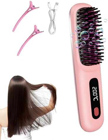 Go Brush Pro for Short Hair, Cordless Hair Straightener Brush (Pink) by KNISUZYouDerserveIt