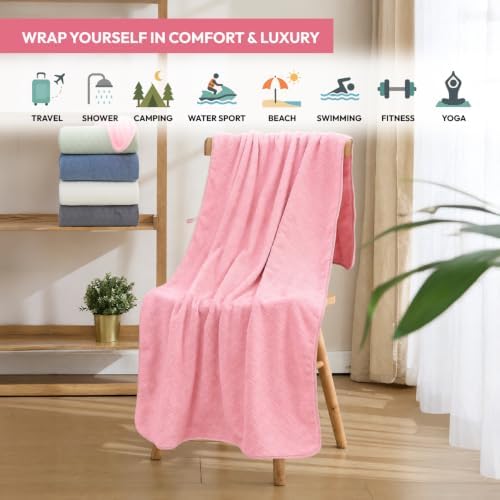 JML Bath Towels with Hanging Loop, 2 Pack, 27x55 in, Microfiber, Pink - Image 5
