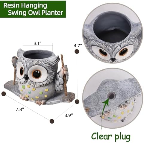 Swing Owl Hanging Planters for Indoor Plants, Cute Small Succulent Pots with Drainage Hole, Unique Resin Plant Hangers Outdoor, Hanging Plant Holder for String Of Pearls, Gift Ideas for Mother - Image 2
