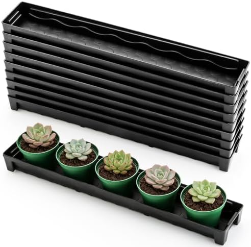 RooTrimmer 10 Pack Plastic Windowsill Saucer (17"x3"x1.5"), Rectangular Window Sill Plant Pot Trays with Removable Drainage Hole, Thick Plant Saucer Tray for 2.8 inch (7CM) Flower Nursery Pots (Black) by RooTrimmer