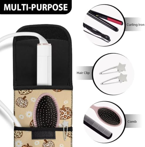Flashideas Cute Thanksgiving Pumpkins Curling Iron Holder Heat Resistant Neoprene Curling Iron Cover Bag with Pocket Curling Iron Organizers and Storage for Hair Straightener, Curling Iron, Flat Iron - Image 7