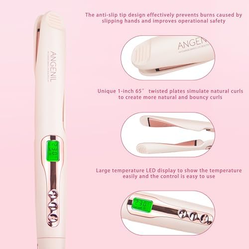 ANGENIL Pro Hair Straightener and Curler 2 in 1, Twist Flat Iron Hair Straightener for Women, Dual Voltage Round Pink Flat Iron with Anti-Scalding Silicone Mat, 11 Adjustable Temp for All Hair Types - Image 4
