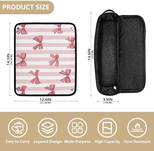 Hair Tools Travel Bag with Heat Resistant Mat Detachable 2-in-1 Curling Iron Travel Case Hot Tools Organizer for Straightener Flat Iron Pink White Stripes Bows - Image 4