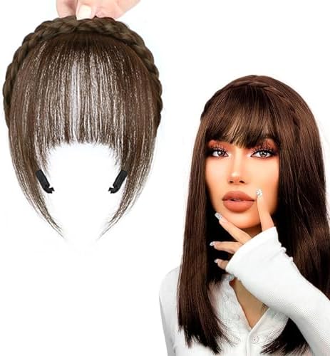 Wig with Bangs and Sideburns Trendy Braided Headband Hair Accessories Braid Headband for Women Hair Extensions Bangs Girls Braided Wigs (Light Brown) by PANGHUDM