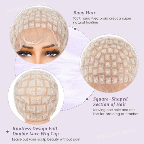 Braided Wig Cap With Human Baby Hair Crochet Wig Cap For Crochet Braids Hair Glueless Double Full Hd Lace Wig Caps For Black Women(#613 Blonde,123 Sections) - Image 2