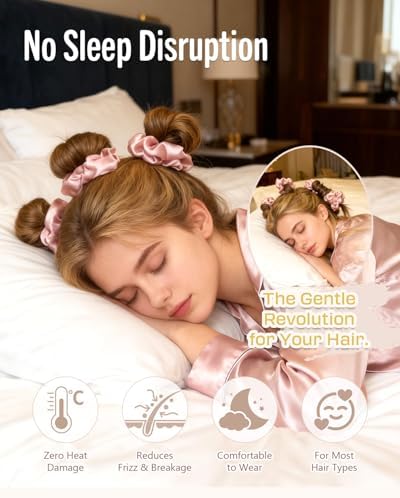 BONNET QUEEN 3 Pack Small Satin Heatless Hair Curler for Medium to Long Thick Hair, Heatless Curls Overnight, Hair Curlers to Sleep In, Damage-Free Small Curls with Built-in Scrunchie, Cream Pink - Image 3