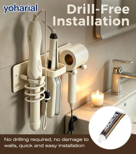 Wall Mount Hair Dryer Holder, No-Drill Hair Styling Tool Organizer - Image 3