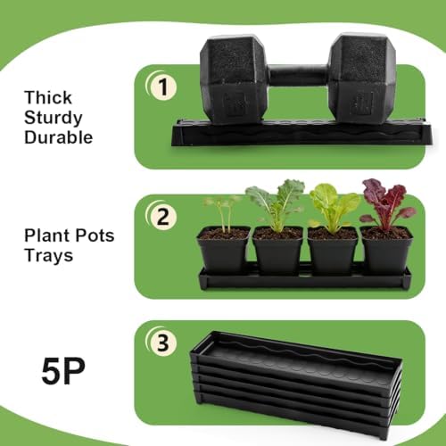 5 Pack Plastic Window Sill Saucer (16"x5.5"x1.5"), Rectangular Windowsill Plant Pot Trays with Removable Drainage Hole, Thick Plant Saucer Tray for 4 inch (10CM) Flower Seedling Pots (Black) - Image 3