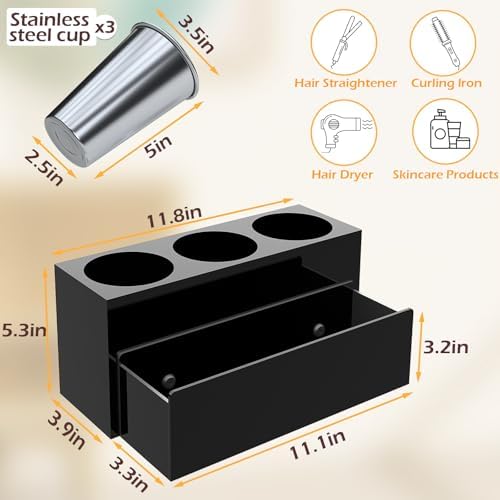 Glossy Black Countertop Detachable Hair Tool Organizer for Vanity - Image 4