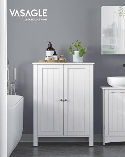 VASAGLE Bathroom Floor Storage Cabinet, Adjustable Shelves, Cloud White - Image 2