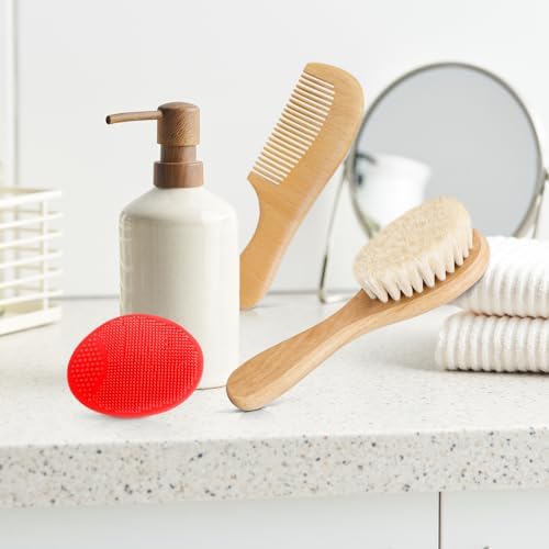 Baby Hair Brush and Comb Set for Newborns & Toddlers | Wooden Baby Brush Set with Soft Goat Bristles l Wood Comb l Red Cradle Cap Brush| Ideal for Cradle Cap (3 Piece) - Image 5