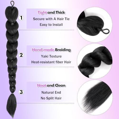 Getgal 24 inch Braids Ponytail Hair, Black (1B) - Image 4