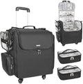 Relavel Rolling Makeup Train Case, Professional Hairstylist Traveling Bag with 4 Wheels & 2 Pouches, Adjustable Dividers, Heat Insulation Full Layer, Portable Cosmetics Storage Organizer Suitcase by Relavel