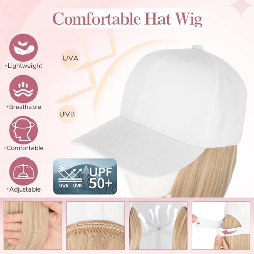 SEGO Baseball Cap with Hair Extensions for Women Synthetic Hair Attached Short Straight Hairpiece White Baseball Cap Wig Adjustable Hat Wigs for Women 6 Inch 85P613 Light Blonde Mix Bleach Blonde - Image 2