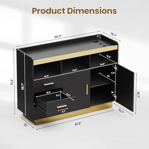 Salon Storage Cabinet Barber Station, Freestanding Hair Styling Station with 3 Drawers, 3 Hot Tool Holders & Open Shelves, Beauty Salon Spa Equipment - Image 2