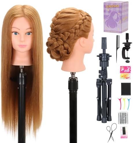 Blonde 80% Human Hair 26-28" Mannequin Head with Tripod & Stand by Aurevanna